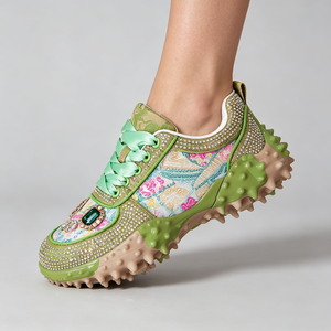 Luxury Rhinestone Chunky Sneakers <strong>Women</strong> Embroidered Lace Platform Casual Shoes Crystal <strong>Trainers</strong> - Product Image 2