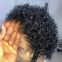 Perruque frontale courte 13x1 pour cheveux bouclés, 100% cheveux humains vierges brésiliens, couleur naturelle, dentelle frontale haute transparence invisible