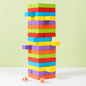 Blok bangunan anak-anak, 54 buah permainan susun interaktif orang tua anak mainan Puzzle pendidikan dini blok bangunan kayu - Product Image 6