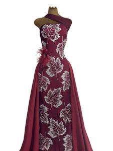 Tela KC Multicolor con Hojas de Arce, Pedrería y Cuentas, Tul Brillante, Malla Africana Aso Ebi, Resistente a la Abrasión, Transpirable, para Bodas - Product Image 3