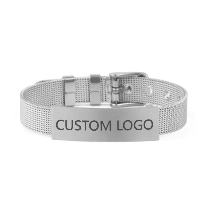 AFXSION Custom jewelry Engraving logo Belt buckle adjustable bracelet stainless steel mesh Inspirational bracelets