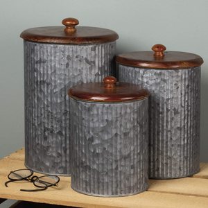 Lot de 3 boîtes en métal de style rustique Primitives en métal galvanisé et bois pour décor de cuisine à la maison Pot de fleur - Product Image 6