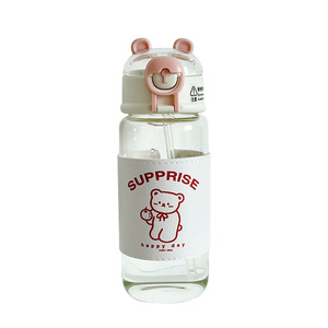 Cute Glass Water <b>Bottle</b> With Straw Large Capacity Portable Travel Cup For Girls Summer Use - Product Image 5