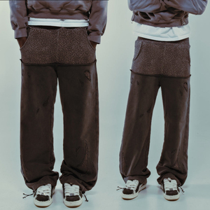 KingSen 100% Cotton Washed Loose-Fit Distressed Vintage Acid Wash <b>Elastic</b> Waist Pants for Men OEM Streetwear Autumn Trousers - Product Image 1