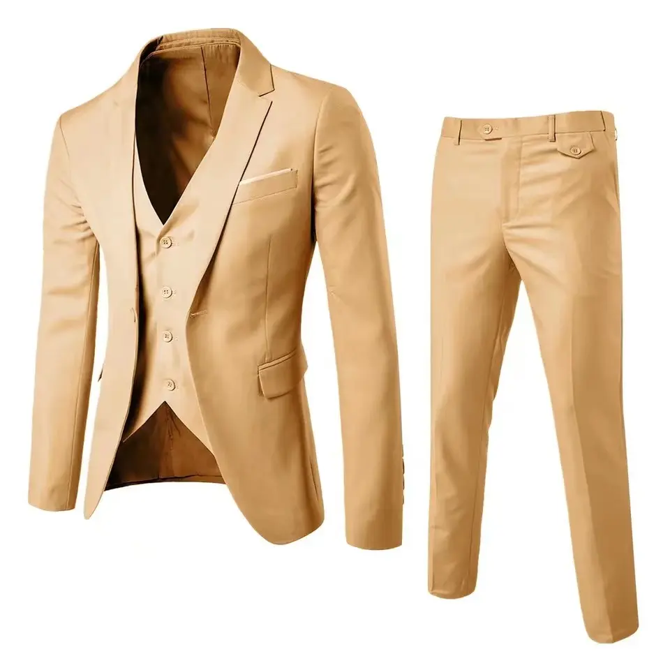 Men's 3 Pieces Suit Elegant Solid Slim Fit Single Breasted Party Blazer Vest Pants Set Dinner Wedding Men Tuxedo Suit