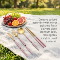 Ensemble de couverts de voyage portables en acier inoxydable 304, fourchette, couteau, cuillère, baguettes, finition polie miroir, kit d'ustensiles de poche pour pique-nique et activités de plein air