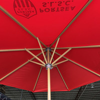 Parasol de marché extérieur rouge avec logo personnalisé imprimé, mât en bois, pour jardin, plage, club, café, restaurant