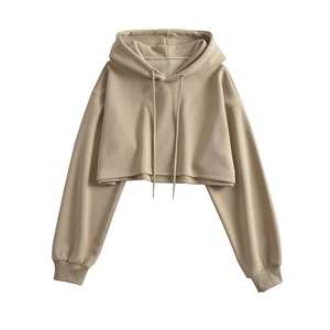 Ropa de mujer Logo Custom Street Wear Close Bottom Crop Top Jersey de algodón Crop Hoodie para mujer - Product Image 2