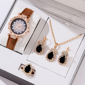 Ensemble de bijoux de luxe pour femmes, collier, boucles d'oreilles, bague, montre-bracelet à quartz, ensemble cadeau - Product Image 4