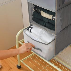 Organiseur de placard suspendu à 5 niveaux avec 2 tiroirs, pliable, en tissu non tissé, pour l'organisation des vêtements dans la chambre - Product Image 6
