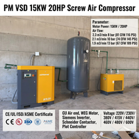 Compresseur d'air rotatif à vis industriel silencieux 30HP 22kW 13bar 16bar avec réservoir de 600L et sécheur pour machine laser CNC