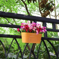 Pots de fleurs et jardinière en métal avec crochets détachables vintage, trou de drainage galvanisé, pour balustrade, clôture, balcon et jardin