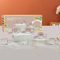 Ensemble d'assiettes en cristal, de tasses à jus d'eau en verre transparent transparent avec poignée et assiette