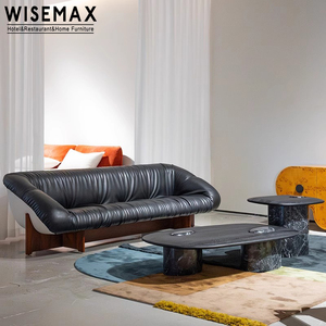 WISEMAX-Juego de sofás seccionales de cuero negro de 3 plazas con patas de madera, sofás modulares de <span class=keywords><strong>una</strong></span> <span class=keywords><strong>plaza</strong></span> para uso en Villa - Product Image 2