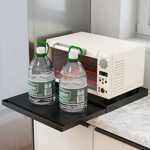 Étagère de rangement coulissante pour four à micro-ondes de cuisine, style tiroir, en acier carbone blanc et noir, design simple et moderne - Product Image 4