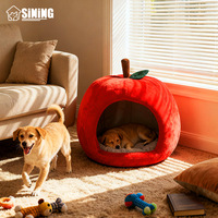 Lit pour chien et chat en tissu en forme de pomme, avec mousse à mémoire de forme haute résilience et design semi-fermé – Nid pour animaux de compagnie de milieu à haut de gamme