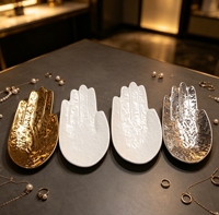 Plateau à bijoux en céramique personnalisé, plaqué or blanc et argent, en forme de main irrégulière, pour la décoration artistique de la maison