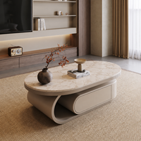 Table basse moderne en marbre ovale, durable, avec cadre en bois écologique, de style minimaliste et luxueux, avec tiroir de rangement, pour salon et appartement