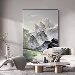Pintura al Óleo Pintada a Mano, Paisaje de Montaña Nevada, Mural Vertical, Arte de Pared Moderno y Minimalista para Sala de Estar, Fondo de Sofá - Product Image 1