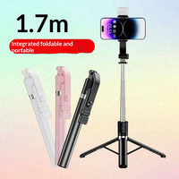 Perche à selfie extensible 1,7 m avec trépied et lumière d'appoint, télécommande pour diffusion en direct, vente en gros