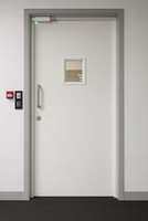 Porte en acier forgé et verre, design moderne, pour hôpital, commerce, école, usage extérieur, résistance au feu 3 heures