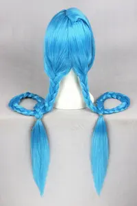 High Quality 135cm Long Straight Blue LOL League Of Legends Game Jinx Wig Cosplay Synthetic Anime Hair Wigs 119A