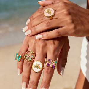 แหวนแฟชั่นลายผีเสื้อประดับไข่มุกแบบปรับได้เครื่องประดับสำหรับงานเลี้ยงของผู้หญิง - Product Image 1