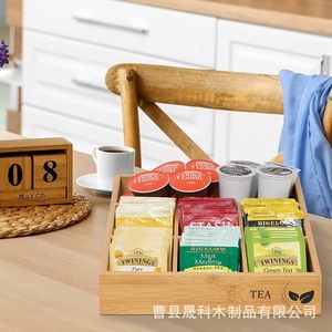 Bamboo Tea Storage Box With Compartments Open Top Rectangular For Coffee And Tea Bags Organizing <b>Kitchen</b> Drawer Organizer - Product Image 1