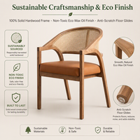 Fauteuil en bois avec dossier en cannage, accoudoirs en bois massif et assise en mousse haute densité, chaise moderne minimaliste couleur beige