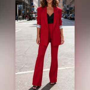 Costume décontracté pour femmes, col à revers, couleur unie, ensemble 2 pièces, tendance - Product Image 3