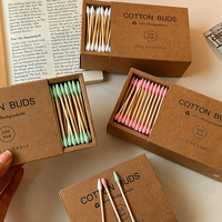 Lot de 200 cotons-tiges K-Cup écologiques en boîte de papier kraft, avec embouts double face en bambou pour le nettoyage du maquillage et l'élimination des cérumnes