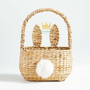 Panier de rangement en jacinthe d'eau tressé fait main à prix abordable, panier lapin avec poignée supérieure pour chambre d'enfant - Product Image 2