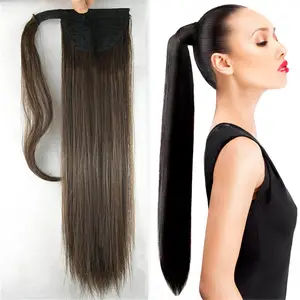 Stok 60cm 100g sentetik at kuyruğu saç uzatma kadın sentetik saç Hairpieces etrafında sarın