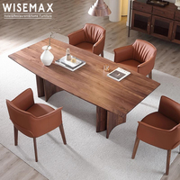 WISEMAX FURNITURE Ensemble de table à manger nordique en bois massif Table de salle à manger longue rectangulaire en noyer Table de restaurant en bois pour 8 personnes