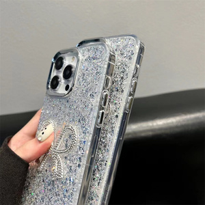 Funda de teléfono con diamantes de imitación y corazón con lazo brillante de lujo para <span class=keywords><strong>iPhone</strong></span> 16 15 Pro Max, carcasa con marco de cámara chapado, fundas móviles para niñas - Product Image 5