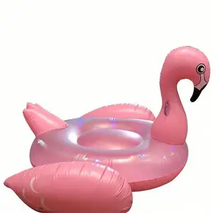 发光二极管灯巨大的粉色充气火烈鸟吹水池漂浮玩具