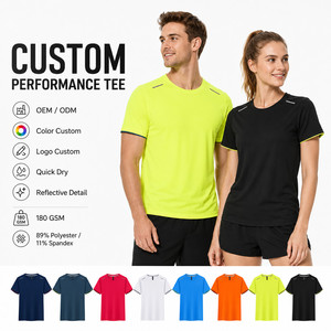เสื้อยืดเดนิมสปอร์ตพิมพ์โลโก้ตามสั่ง น้ำหนัก 180 กรัม เป็นมิตรต่อสิ่งแวดล้อม ผ้ายืด 4 ทิศทาง ผสมสแปนเด็กซ์ 11%  รายละเอียดสะท้อนแสง แห้งเร็ว - Product Image 1
