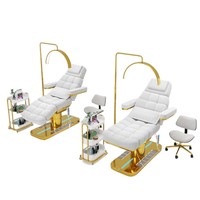 Lit de massage électrique moderne gris en PU avec base dorée et tabouret assorti - Lit de salon de luxe réglable pour salon/chambre
