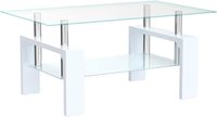 Nouvelle conception 2026 Quantité minimale de commande 50 pièces Table basse rectangulaire moderne blanche 2026 avec pieds en bois et plateau en verre pour salon Table à thé