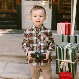 Plaid imprimé bébé fille robe ballon manches maman moi famille correspondant tenues garçon mode chemise pour les vacances d'été enfants - Product Image 5