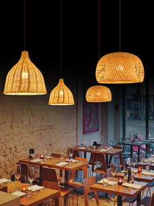 Lampadario E27 in Stile Retrò Pastorale, Creativo e Personalizzato, con Paralume in Bambù Intrecciato e Rattan, per Ristoranti - Product Image 3