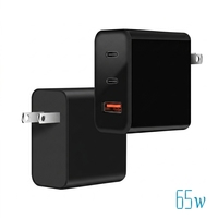 Chargeur mural portable avec prise américaine, 3 ports, 2c1a, type C, USB A, PD, QC3.0, PPS, 65 W, charge rapide, chargeur GAN pour téléphone portable, ordinateur portable, tablette