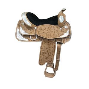 Sillín occidental de cuero marrón tallado por fabricante - Product Image 1