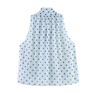 PB&ZA Mujer 2026 Verano Nueva Moda Blusas sin Mangas con Lazo y Estampado de Ondas, Tops Dulces de Gasa sin Mangas con Cuello Halter para Mujer, Camisolas Chic - Product Image 2