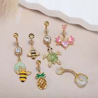 Piercing de nombril en acier inoxydable avec breloques papillon, cœur, abeille, tortue, ananas, perle – Bijou de corps pour femme