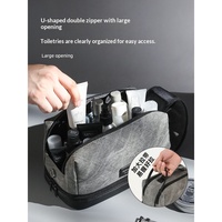 Trousse de Toilette de Voyage Double Couche Personnalisable avec Logo, en Cuir PU Résistant à l'Eau, Grande Ouverture, Double Fermeture Éclair, Séparation Humide/Sèche