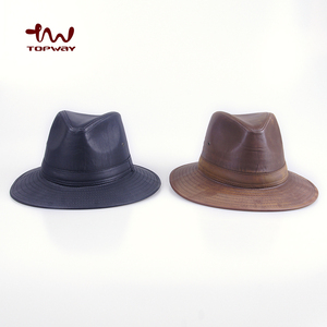 Custom <strong>Bucket</strong> Felt <strong>Hat</strong> <strong>Cheap</strong> Vintage Antique Brass PU Leather Cool Hard Wide Brim Mens Fedora <strong>Hats</strong> for Cowboy - Product Image 2