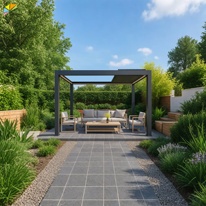 פרגולות וגזיבו מודרניים קבועים מאלומיניום לגינה, עמידים למים עם גג מתכוונן וקשיח. - Product Image 2