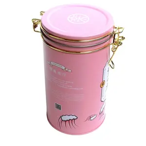 Round airtight tin can tea coffee tin can candy chocolate cookie tin canister box with metal wire close lid