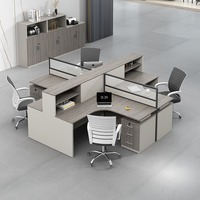 Ensemble de bureaux de travail en bois en forme de L, style minimaliste moderne, pour une personne, deux personnes, quatre personnes, plusieurs personnes, avec chaises et cloisons de séparation